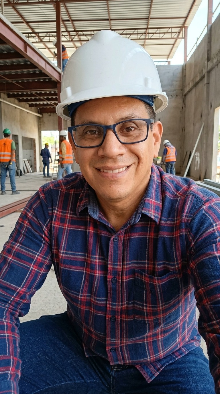 Arquitecto Miguel Angulo en inspección de obra